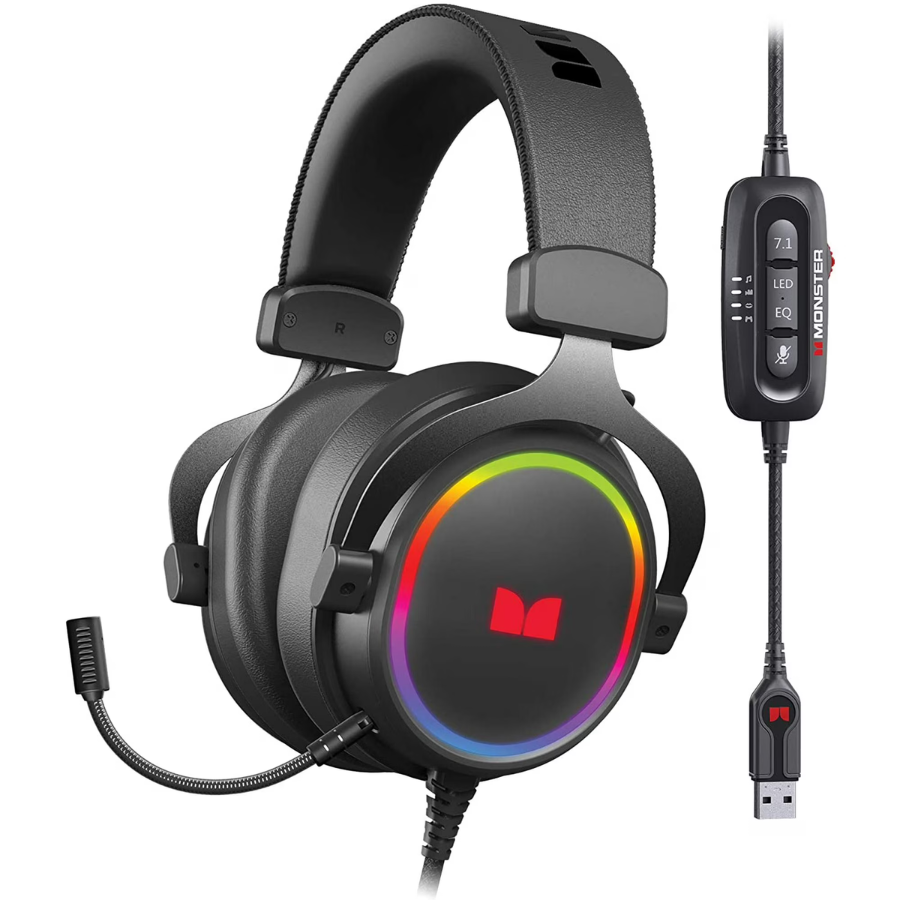 Monster Digital Alpha 7.1 RGB Gaming Headset — Virtual Surround Sound, Black Wireless Place