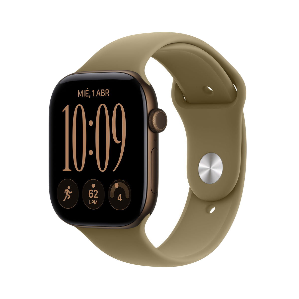 Apple Watch Series 12 (GPS) - Caja de aluminio en bronce oscuro (46 mm) - Correa deportiva verde oliva - Talla S/M Apple