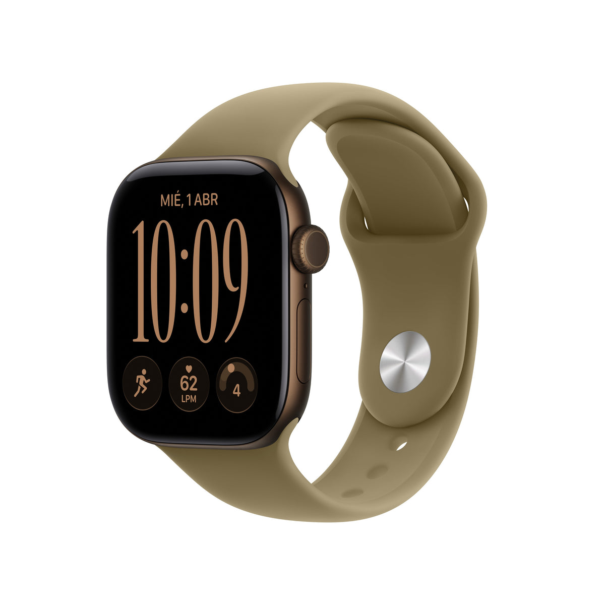 Apple Watch Series 12 (GPS + Cellular) - Caja de aluminio en bronce oscuro (42 mm) - Correa deportiva verde oliva - Talla S/M Apple