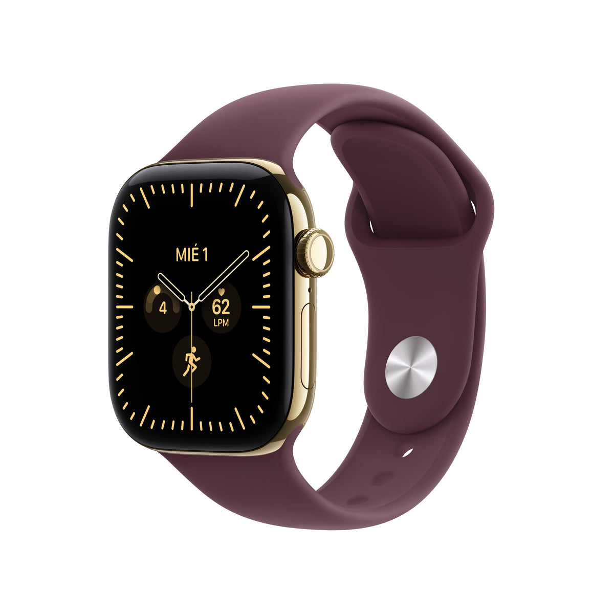 Apple Watch Series 12 (GPS + Cellular) - Caja de titanio en oro brillante (42 mm) - Correa deportiva burdeos - Talla M/L Apple
