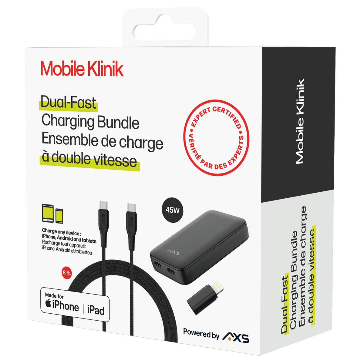 Mobile Klinik Dual-Fast - 8ft Braided Power Bundle Type C / Lightning - (45W) Mobile Klinik