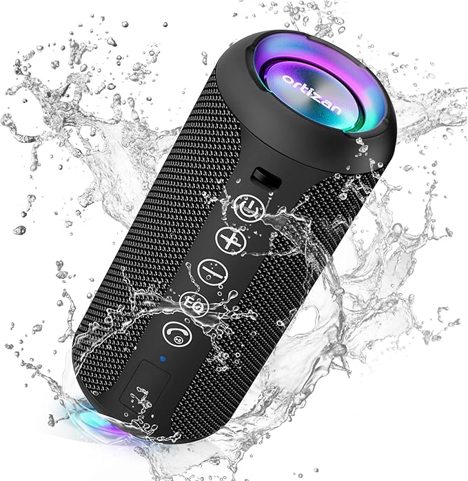Ortizan Portable Bluetooth Speaker (1st Gen), IPX7 Waterproof, Wireless, Big Sound and Deep Bass, TWS Pairing, 30Hrs of Playtime, for Home/Party/Outdoor/Beach, Birthday Gifts for Men Women - Black - Eurotec