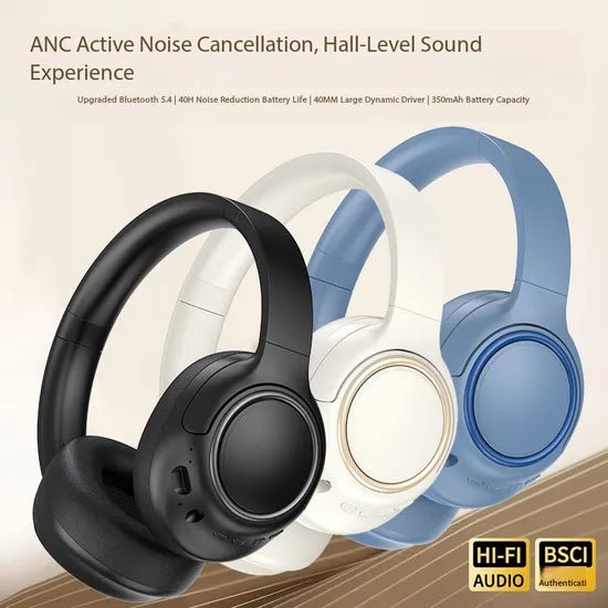 Premium M4 Wireless ANC Headphones - Active Noise Reduction Bluetooth Over-Ear Headset - Eurotec