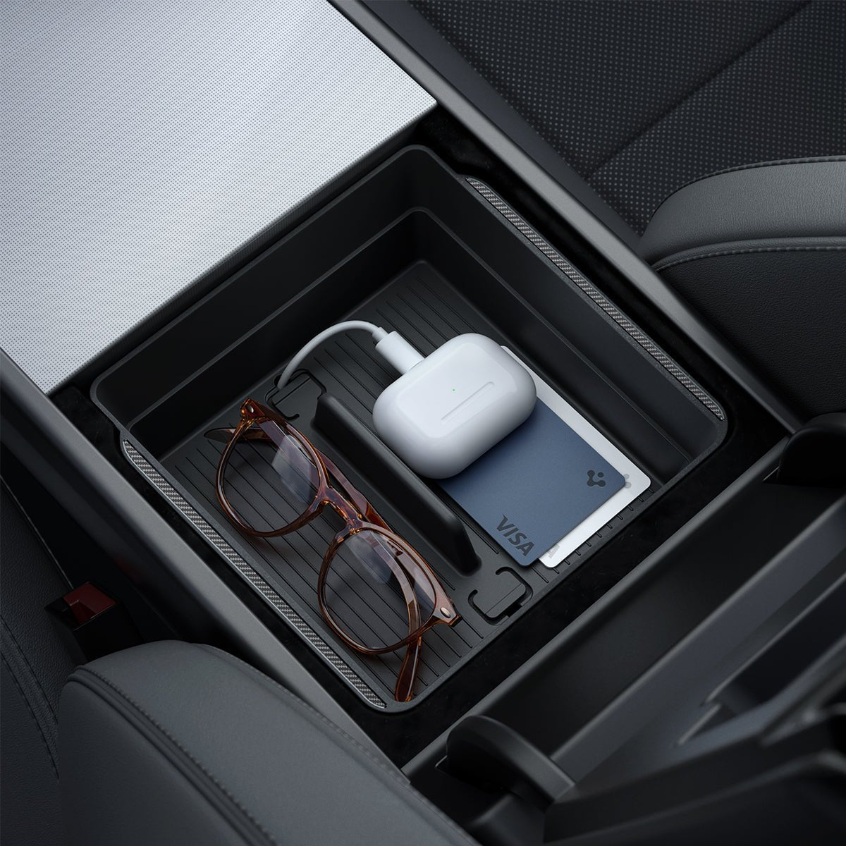 Tesla Series - Armrest Console Organizer Upper Tray | 2-Section - Eurotec
