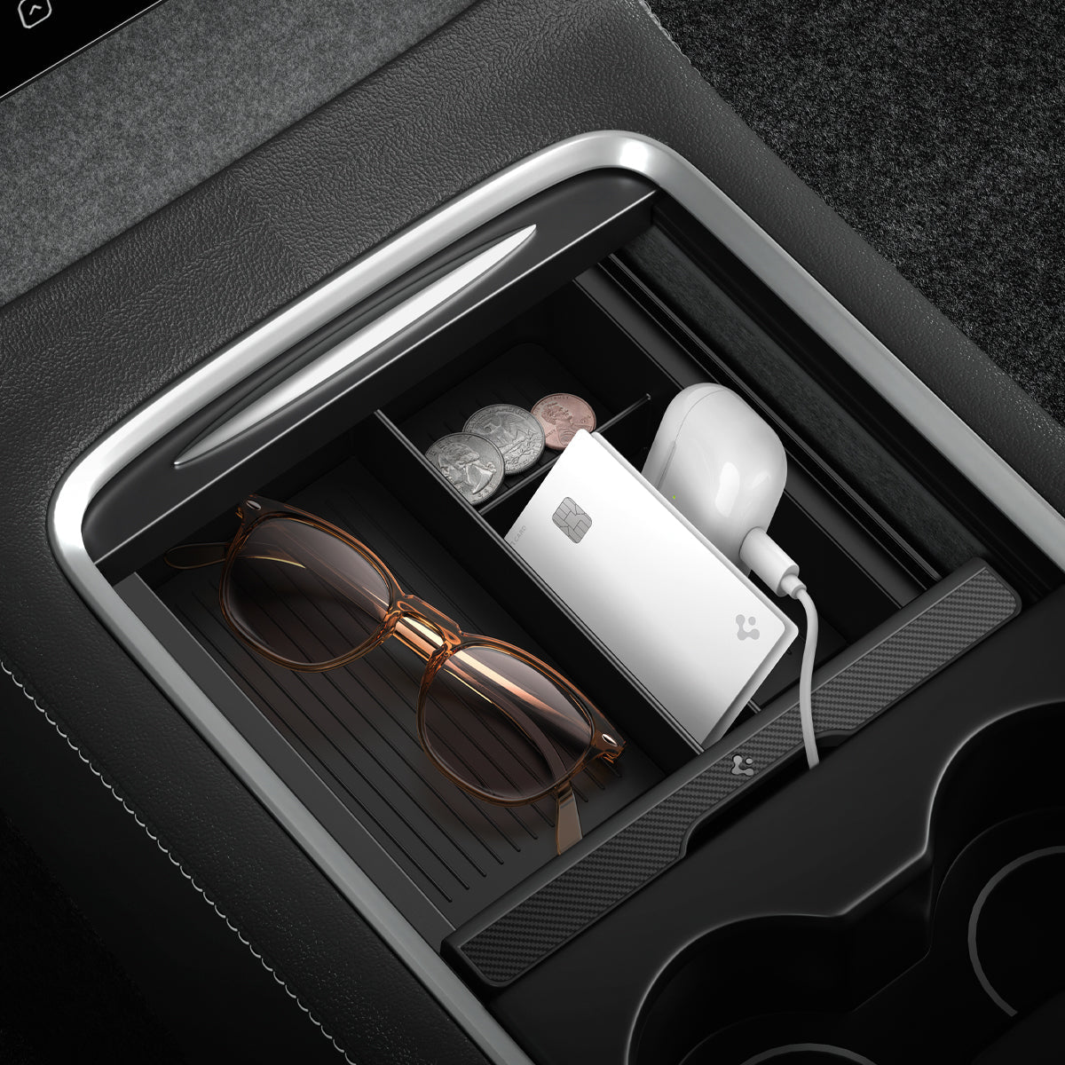 Tesla Series - Sliding Center Console Organizer Upper Tray | 4-Section - Eurotec